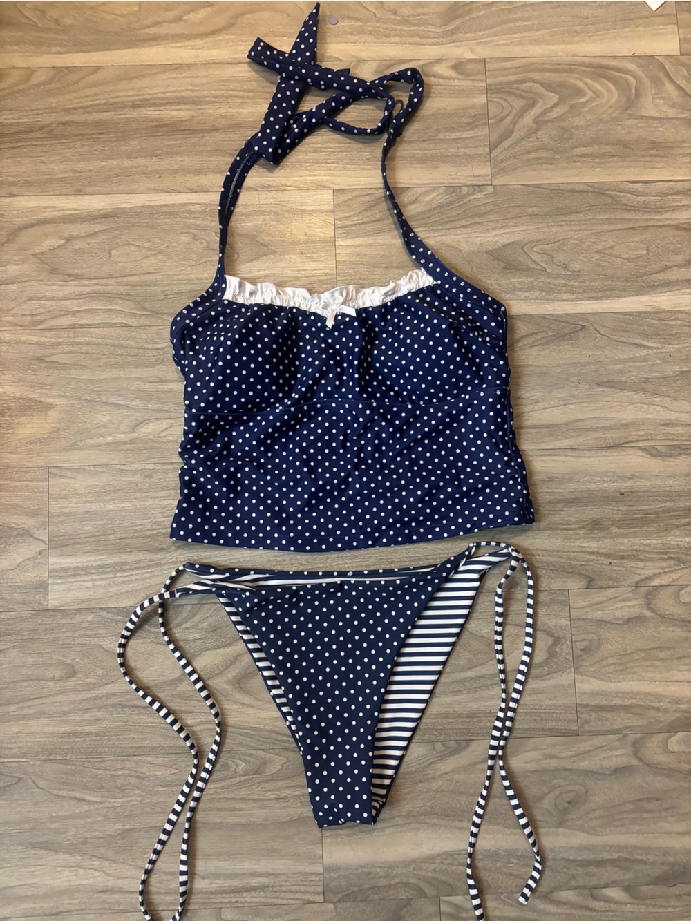 Zaful Navy Blue Polka Dot Two-Piece Tankini Bikini